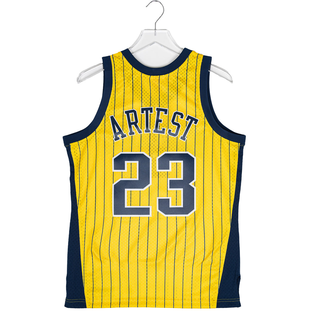 Ron Artest Men's 48 XL Reebok Indiana Pacers NBA Yellow Jersey Pinstripe