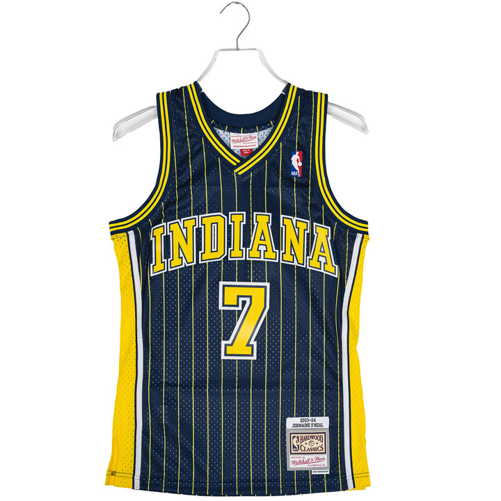 Adult Indiana Pacers Jermaine O'Neal #7 Navy Pinstripe Hardwood Classic Jersey by Mitchell and Ness