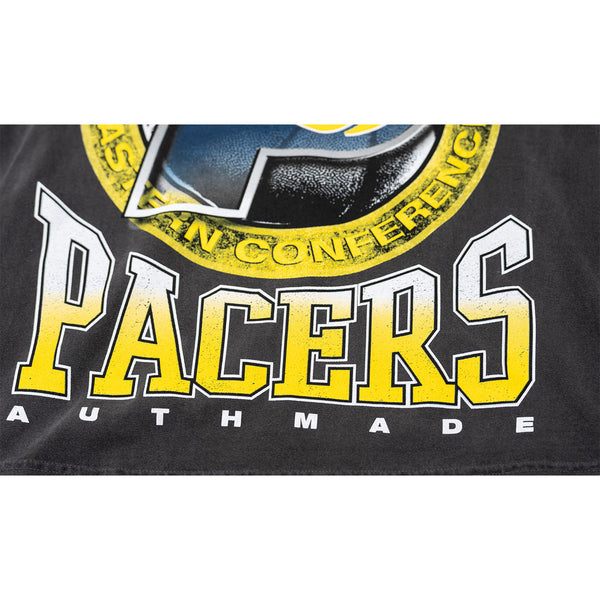 Adult Indiana Pacers 2024 NBA Playoffs T-shirt in Black by Authmade - Zoomed in Front Logo View