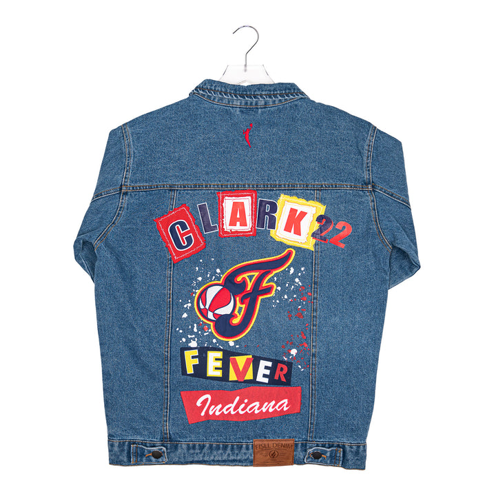 Adult Indiana Fever Caitlin Clark #22 Denim Jacket by FISLL In Blue - Back View