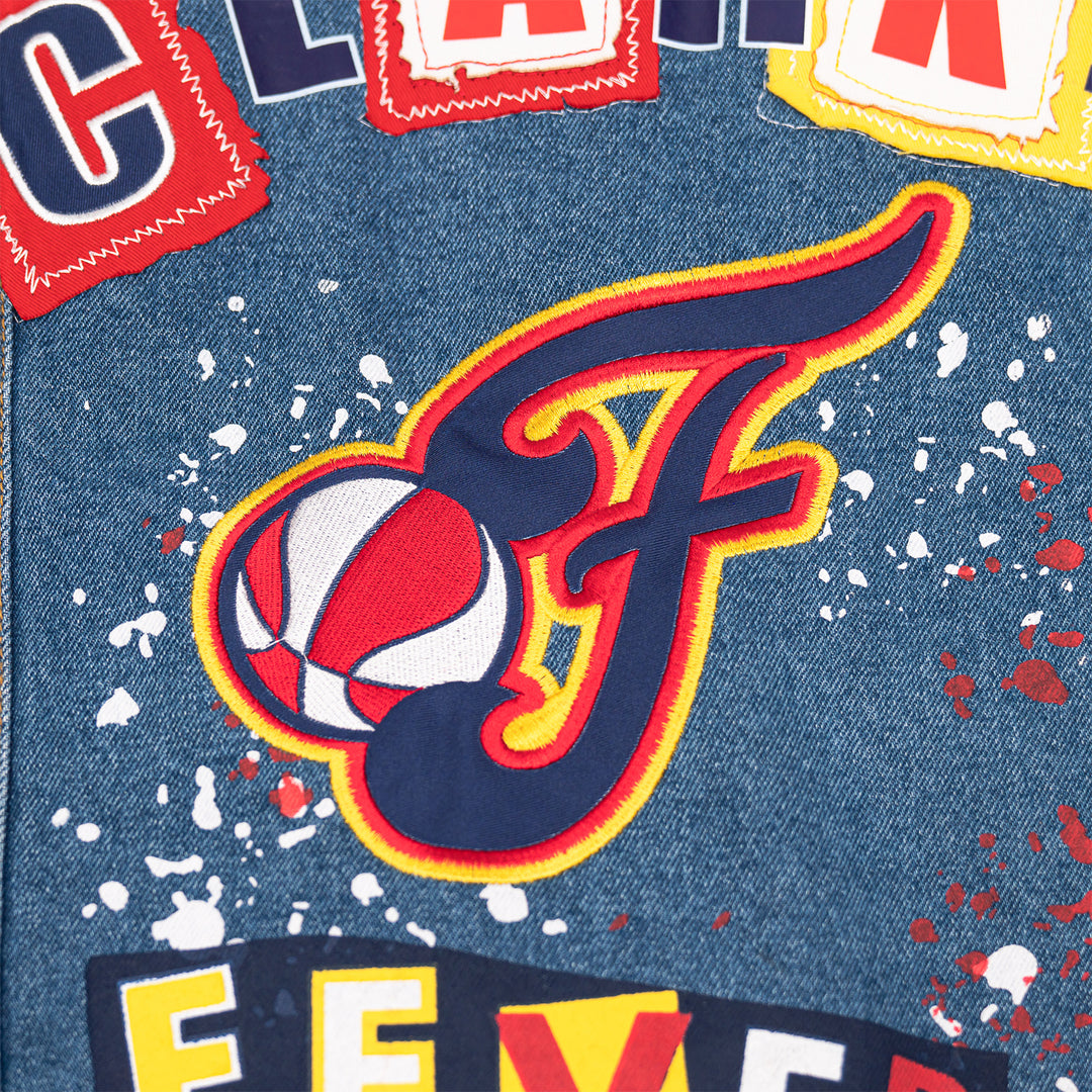 Adult Indiana Fever Caitlin Clark #22 Denim Jacket by FISLL In Blue - Zoom View On Back Fever Logo