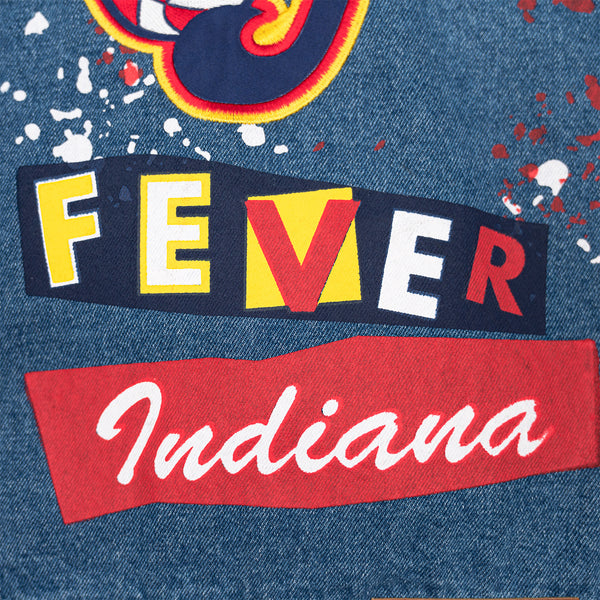 Adult Indiana Fever Caitlin Clark #22 Denim Jacket by FISLL In Blue - Zoom View On Back Graphic