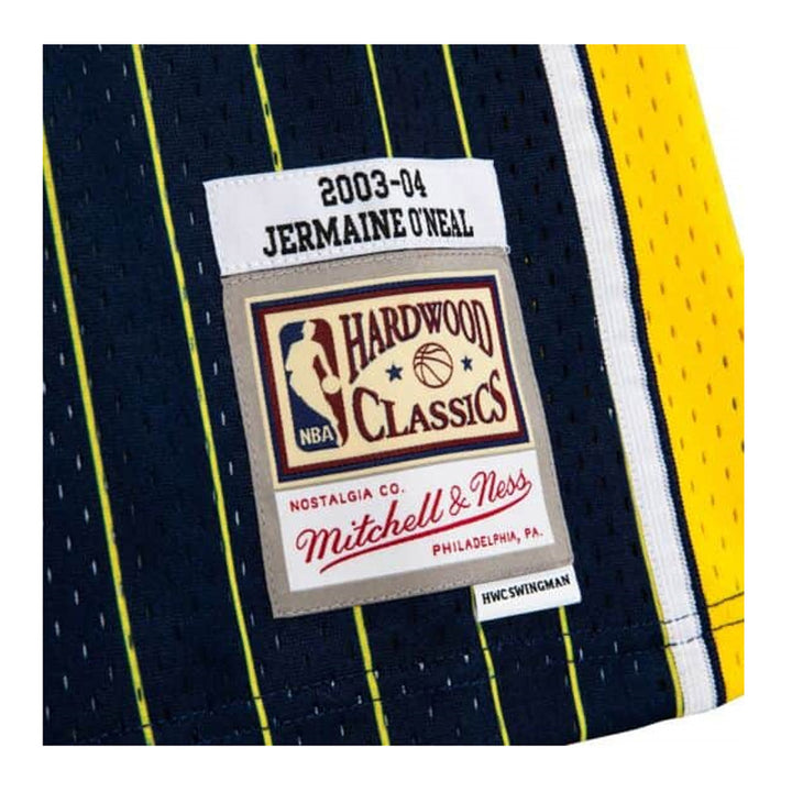 Adult Indiana Pacers Jermaine O'Neal #7 Navy Pinstripe Hardwood Classic Jersey by Mitchell and Ness