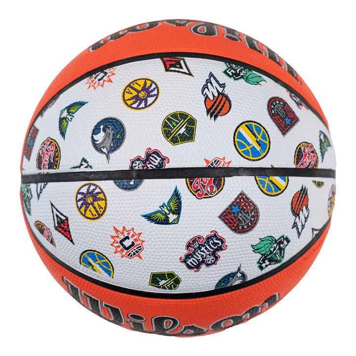 WNBA All Team Full Size Basketball by Wilson In Orange & White - Team Logo View