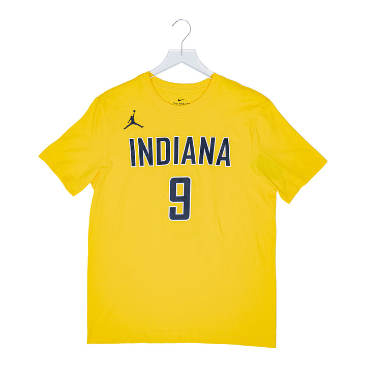 Adult Indiana Pacers T.J. McConnell Statement Name and Number T-shirt by Jordan In Gold & Blue - Front View