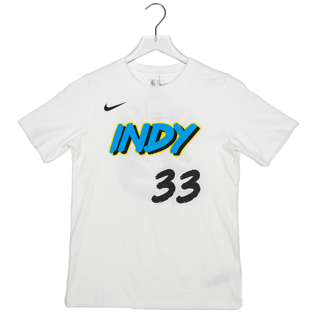 Youth Indiana Pacers #33  Myles Turner 24-25' CITY EDITION Name and Number T-shirt in White by Nike