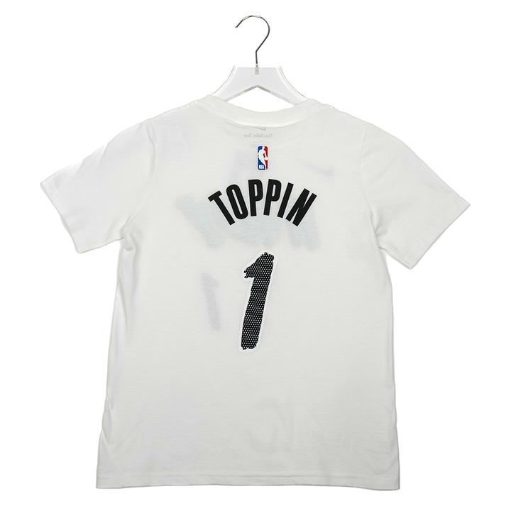 Youth Indiana Pacers #1 Obi Toppin 24-25' CITY EDITION Name and Number T-shirt in White by Nike