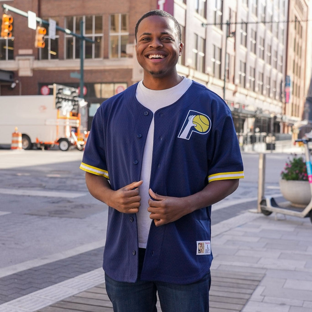 Adult Indiana Pacers Gametime Mesh Baseball Jersey in Navy by Mitchell and Ness