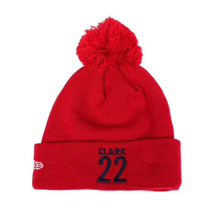 Adult Indiana Fever Caitlin Clark Secondary Logo Pom Knit Hat in Red by New Era