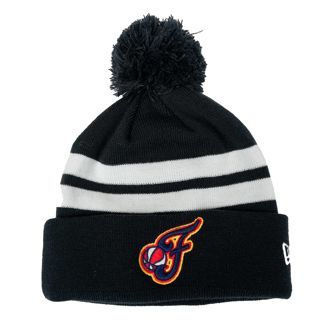 Adult Indiana Fever Caitlin Clark Secondary Logo Stripe Pom Knit Hat in Navy by New Era