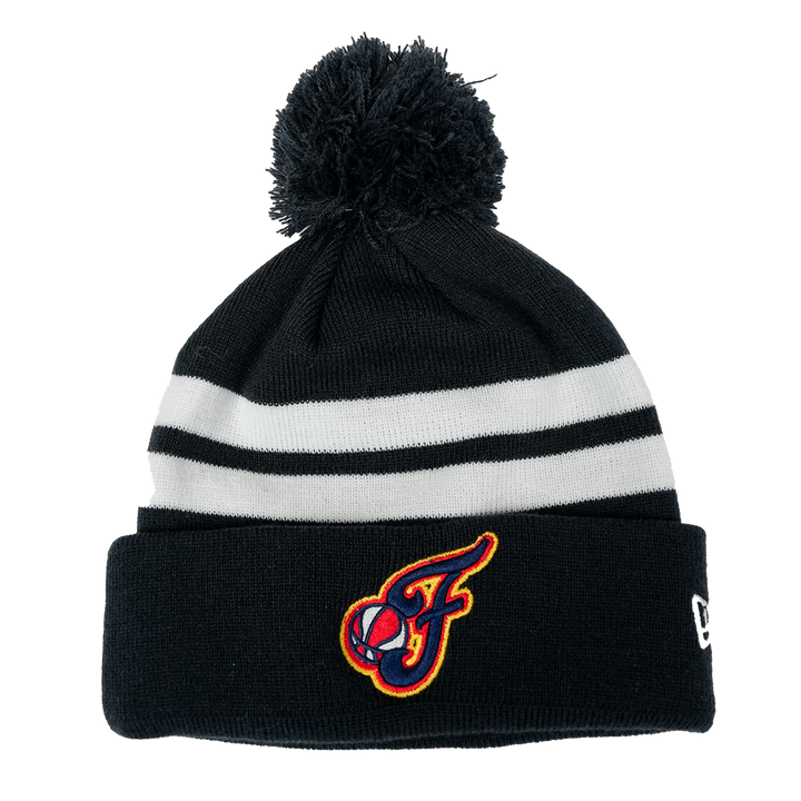 Adult Indiana Fever Caitlin Clark Secondary Logo Stripe Pom Knit Hat in Navy by New Era