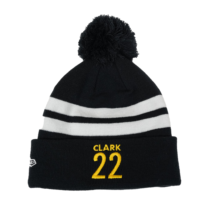 Adult Indiana Fever Caitlin Clark Secondary Logo Stripe Pom Knit Hat in Navy by New Era