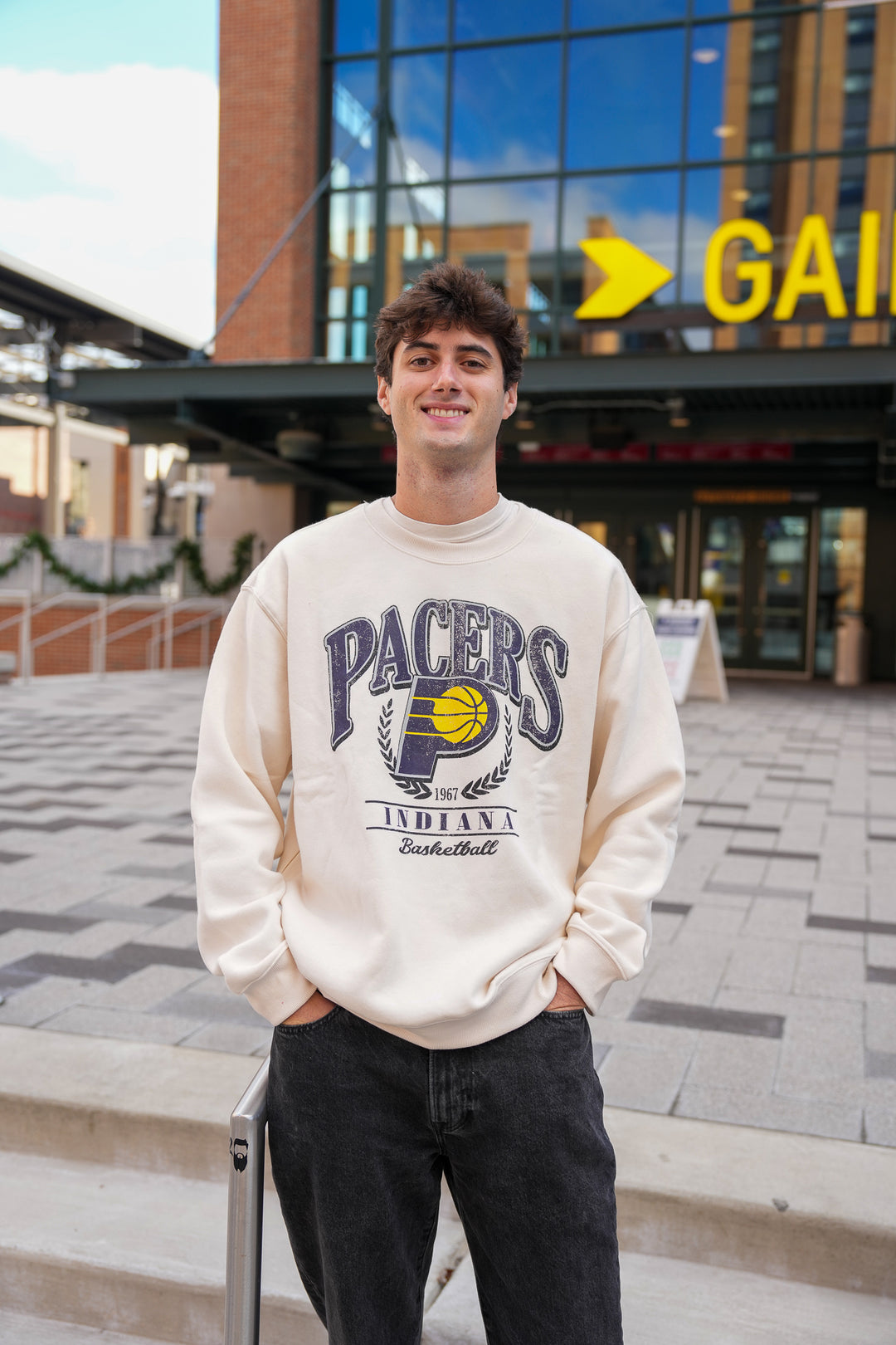 Adult Indiana Pacers Collegiate Crest Crewneck Sweatshirt in Natural by UNK