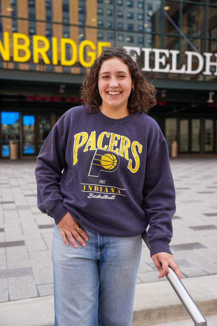 Adult Indiana Pacers Collegiate Crest Crewneck Sweatshirt in Navy by UNK