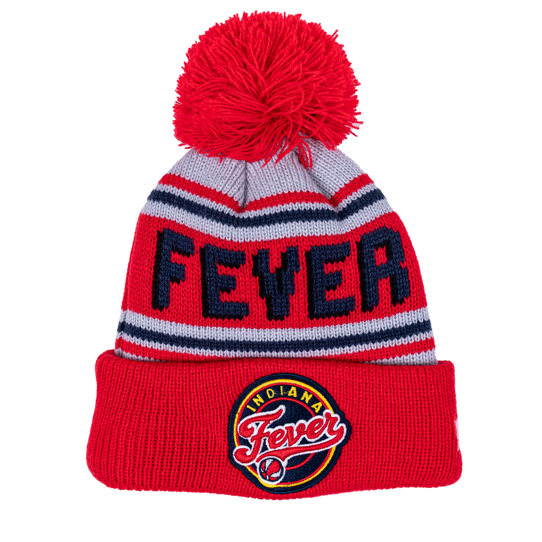 Youth Indiana Fever Primary Logo Pom Knit Hat in Red by New Era