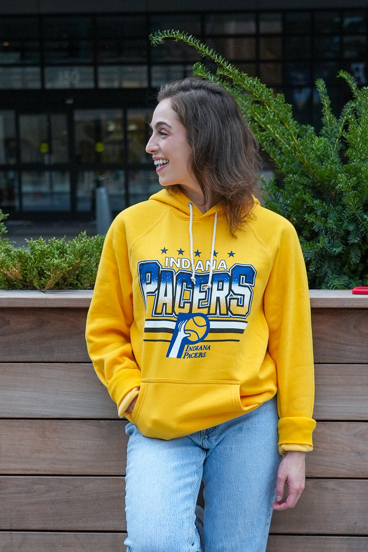 Adult Indiana Pacers Retro Stripes Hooded Sweatshirt in Gold by Homage