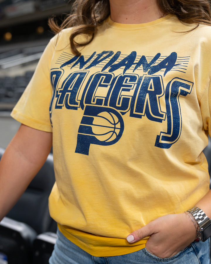 Adult Indiana Pacers Trent Sunfade T-shirt in Gold by Sportiqe