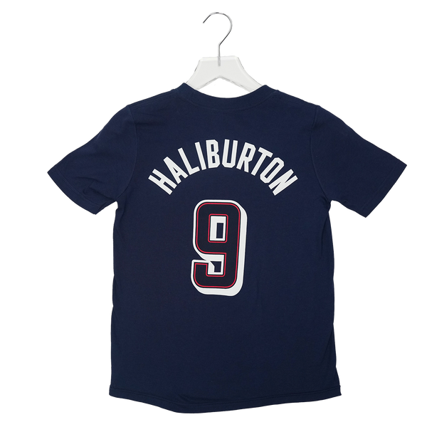 Youth 2024 Olympics Team USA #9 Tyrese Haliburton USA Basketball Name and Number T-shirt in Navy by Nike