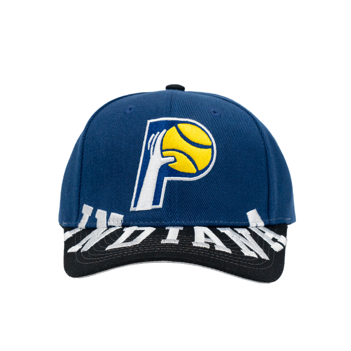 Adult Indiana Pacers Underarch Pro Snapback Hat in Navy by Mitchell and Ness