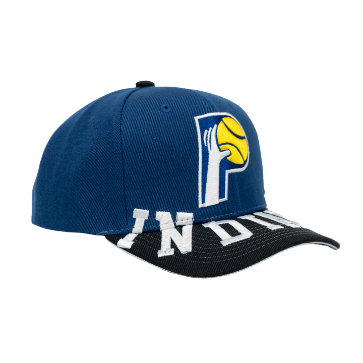 Adult Indiana Pacers Underarch Pro Snapback Hat in Navy by Mitchell and Ness