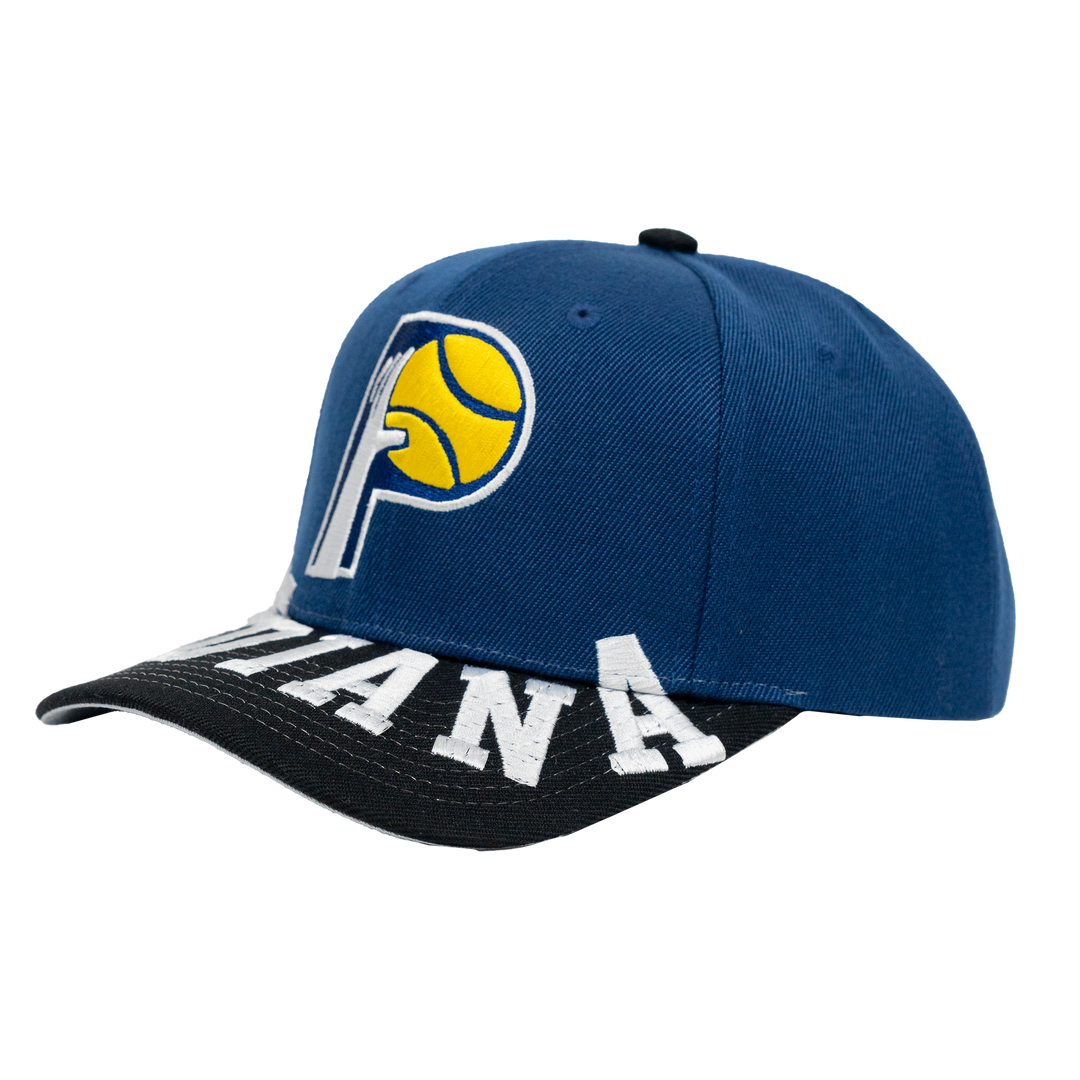 Adult Indiana Pacers Underarch Pro Snapback Hat in Navy by Mitchell and Ness