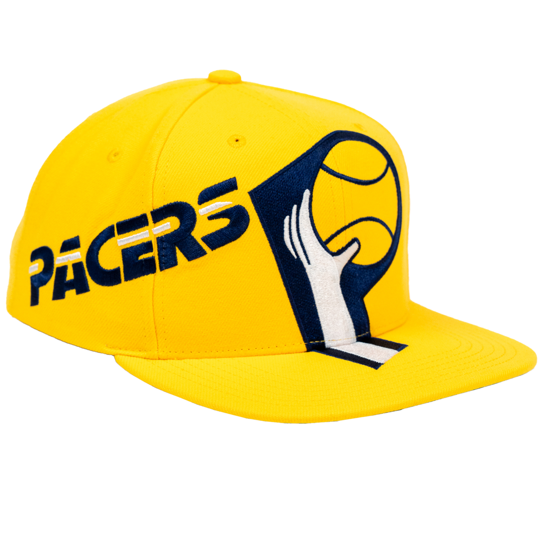 Adult Indiana Pacers Big Time Snapback Hat in Gold by Mitchell and Ness