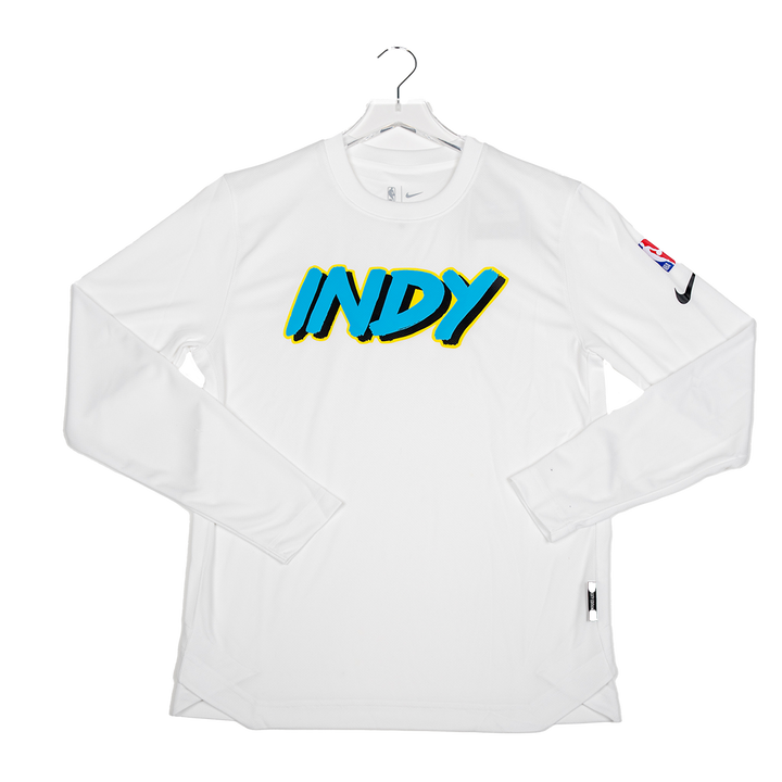 Adult Indiana Pacers 24-25' CITY EDITION Long-sleeve Pregame Shirt in White by Nike