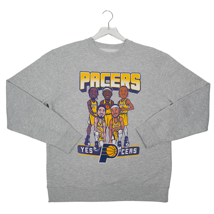 Adult Indiana Pacers Starting 5 Caricature Crewneck Sweatshirt in Grey by Item Of The Game