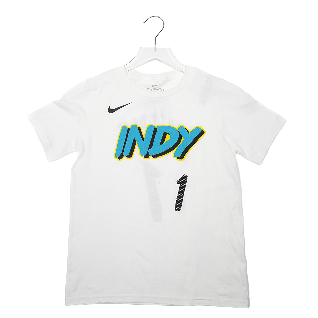 Youth Indiana Pacers #1 Obi Toppin 24-25' CITY EDITION Name and Number T-shirt in White by Nike