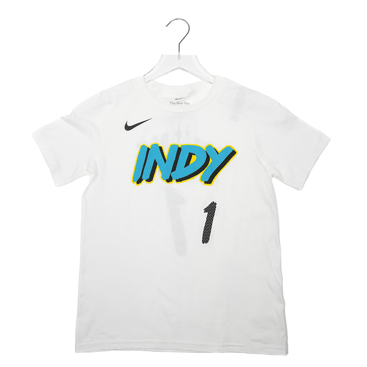 Youth Indiana Pacers #1 Obi Toppin 24-25' CITY EDITION Name and Number T-shirt in White by Nike