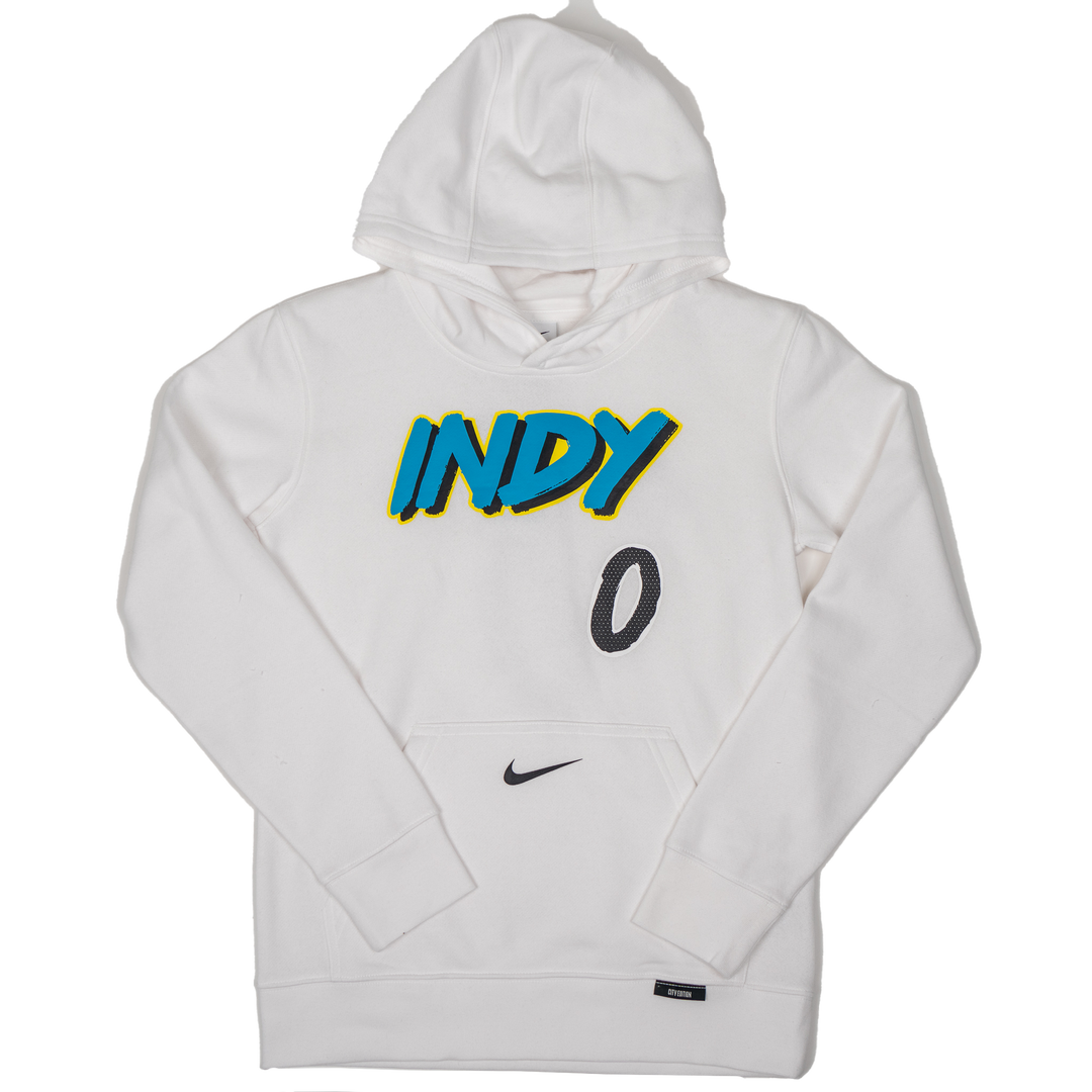 Youth Indiana Pacers #0 Tyrese Haliburton 24-25' CITY EDITION Name and Number Sweatshirt in White by Nike