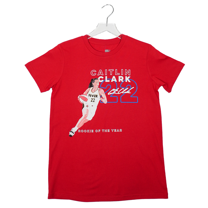 Youth Indiana Fever Caitlin Clark Rookie Of The Year T-shirt in Red by Round 21