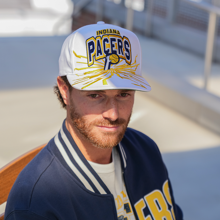 Adult Indiana Pacers Aftershock Hardwood Classics Snapback Hat in White by Mitchell and Ness