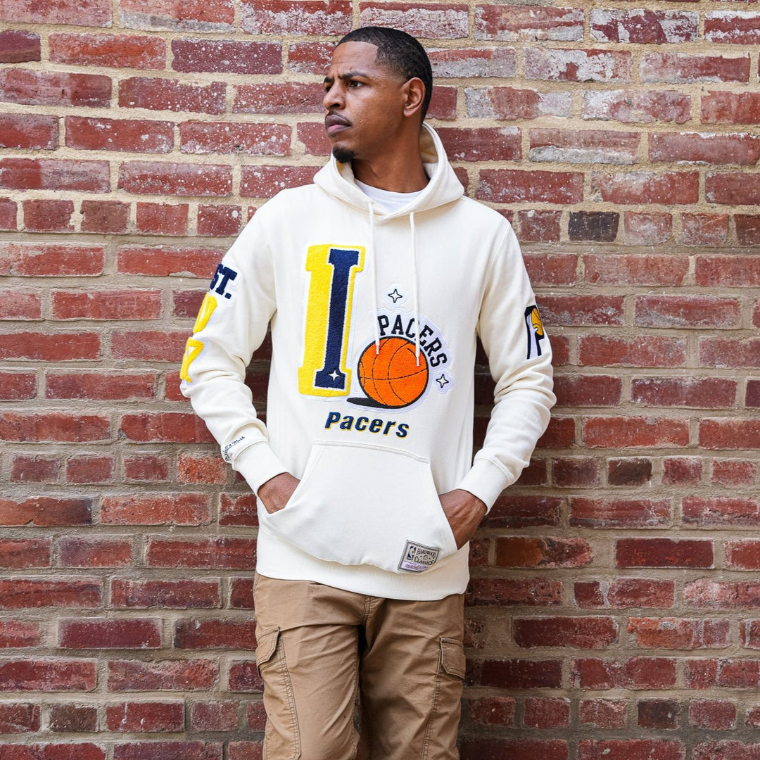 Adult Indiana Pacers Swagger Hooded Sweatshirt in Natural by Mitchell and Ness