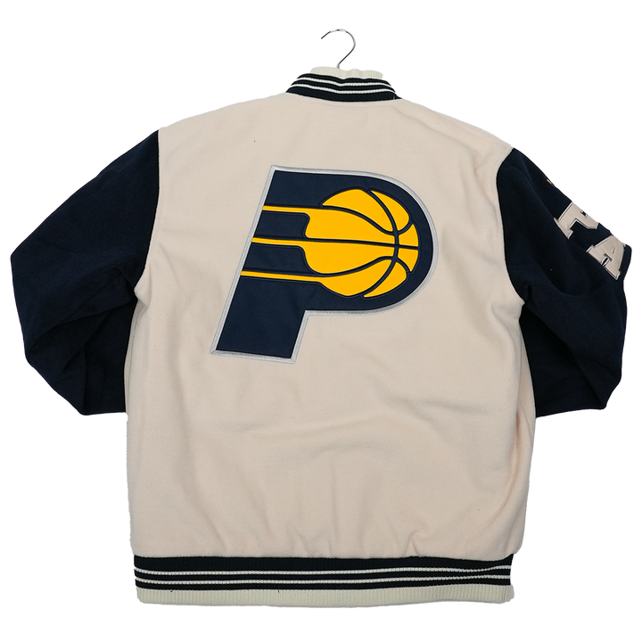 Adult Indiana Pacers Wool Varsity Full-Zip Reversible Jacket in Natural by J.H. Designs