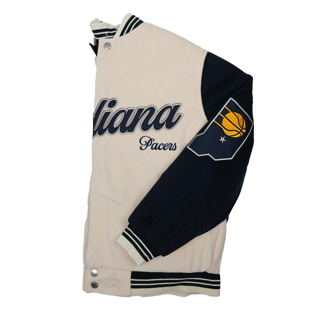 Adult Indiana Pacers Wool Varsity Full-Zip Reversible Jacket in Natural by J.H. Designs