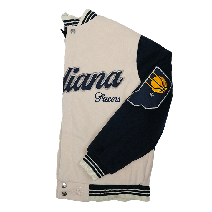 Adult Indiana Pacers Wool Varsity Full-Zip Reversible Jacket in Natural by J.H. Designs