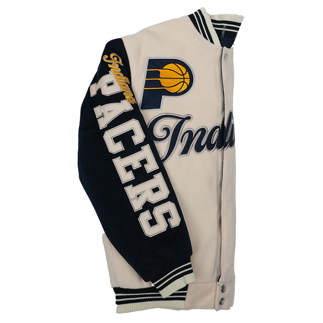 Adult Indiana Pacers Wool Varsity Full-Zip Reversible Jacket in Natural by J.H. Designs