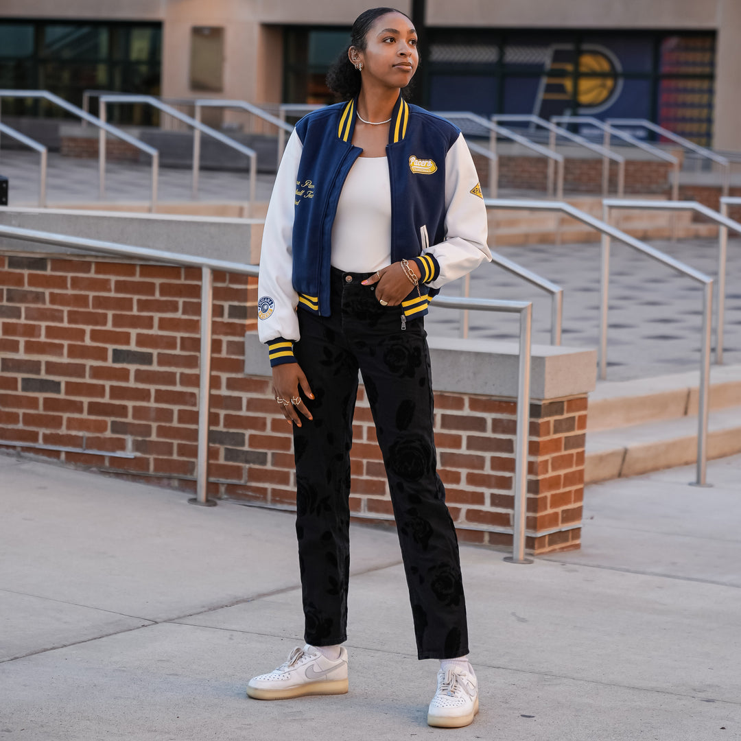 Women's Indiana Pacers Varsity Jacket in Navy by Wear by E. Andrews