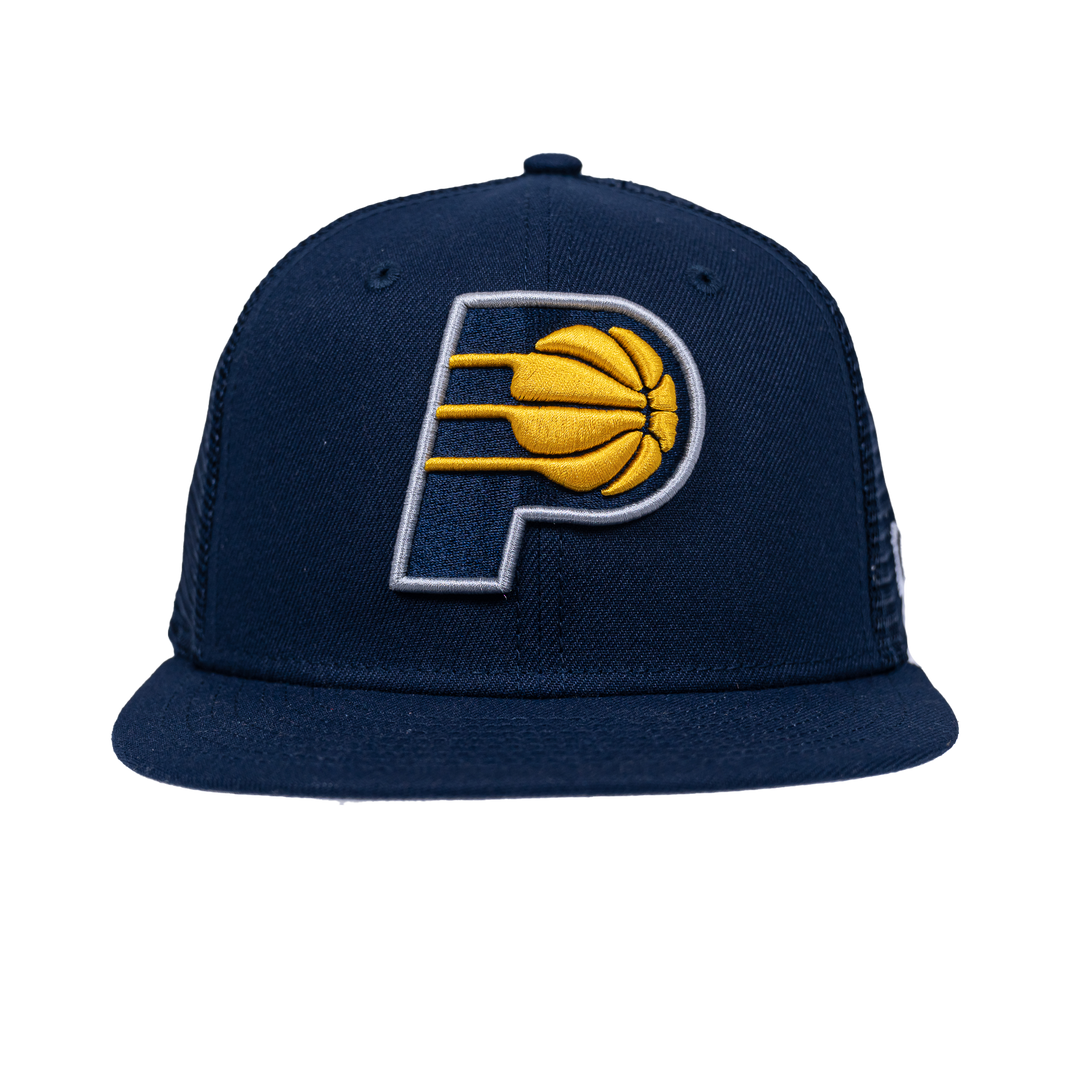 Youth Indiana Pacers Primary Logo Trucker Hat in Navy by New Era