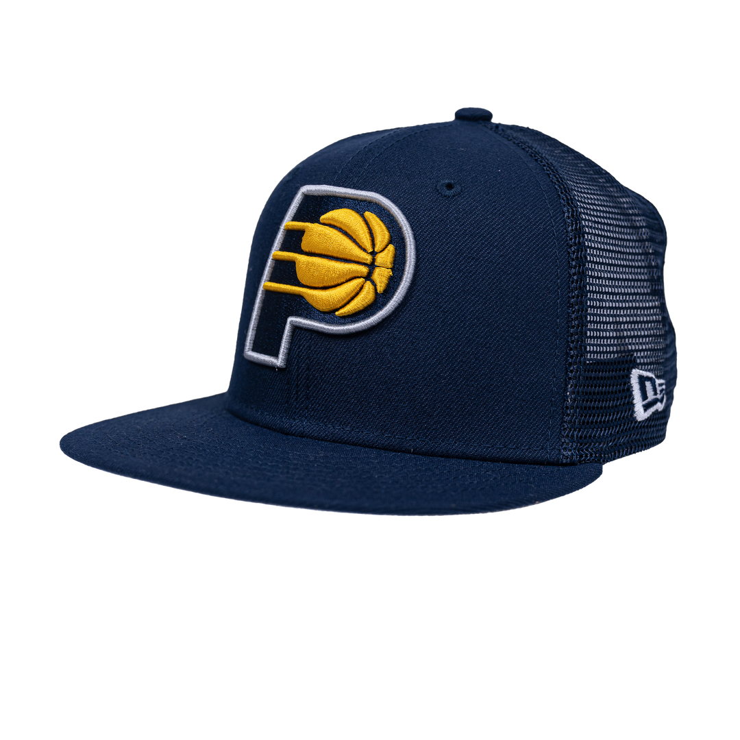 Youth Indiana Pacers Primary Logo Trucker Hat in Navy by New Era