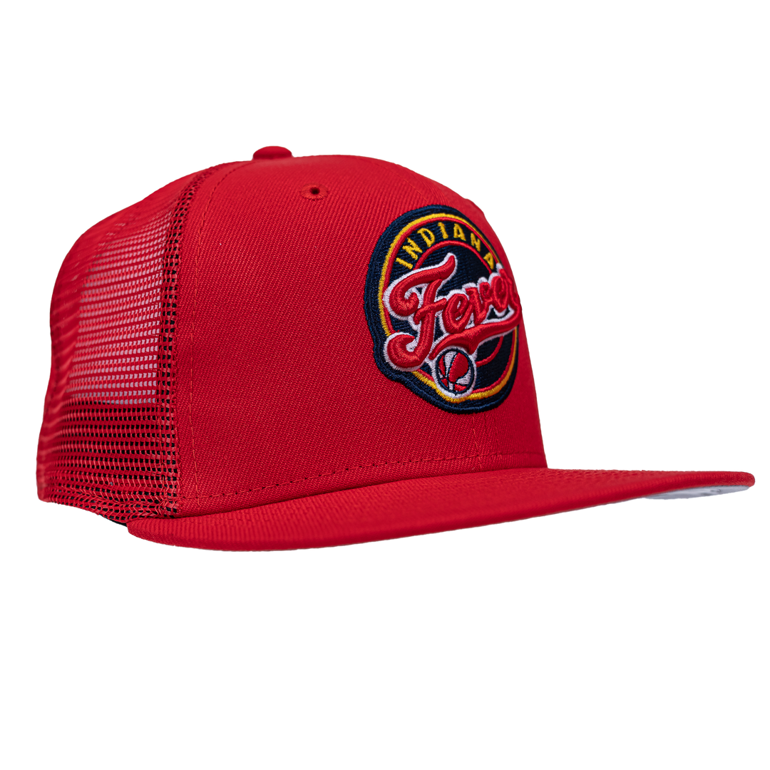 Youth Indiana Fever Primary Logo 9Fifty Trucker Hat in Red by New Era