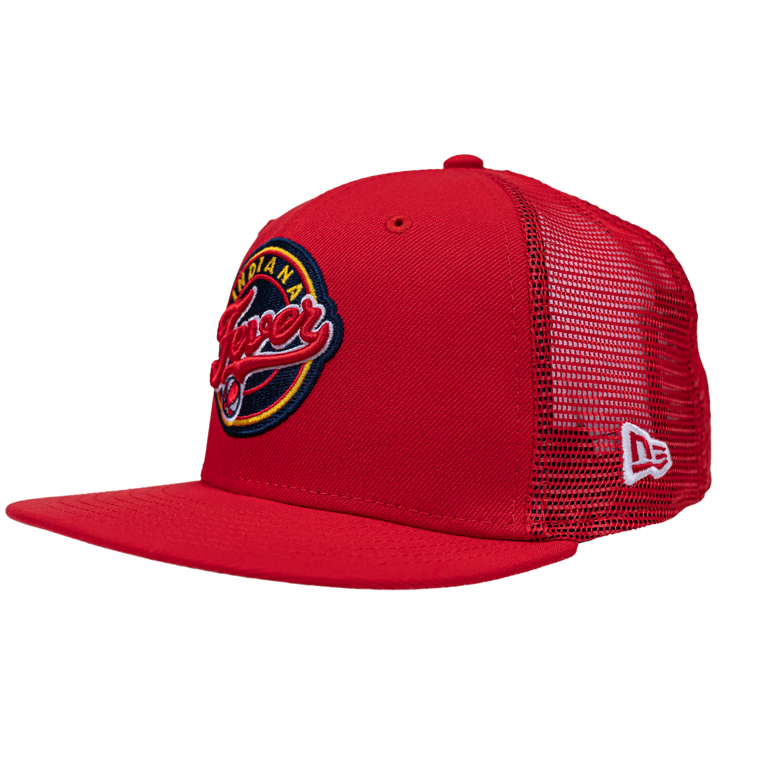 Youth Indiana Fever Primary Logo 9Fifty Trucker Hat in Red by New Era