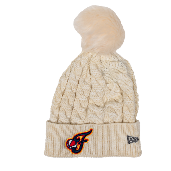 Adult Indiana Fever Secondary Logo Cable Pom Knit Hat in Natural by New Era