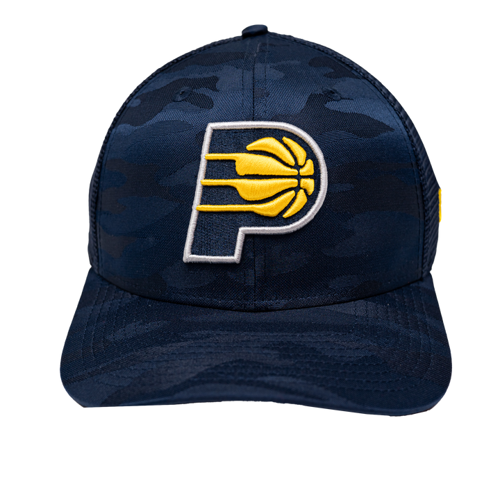 Adult Indiana Pacers Camo Trucker 9Seventy Hat in Navy by New Era