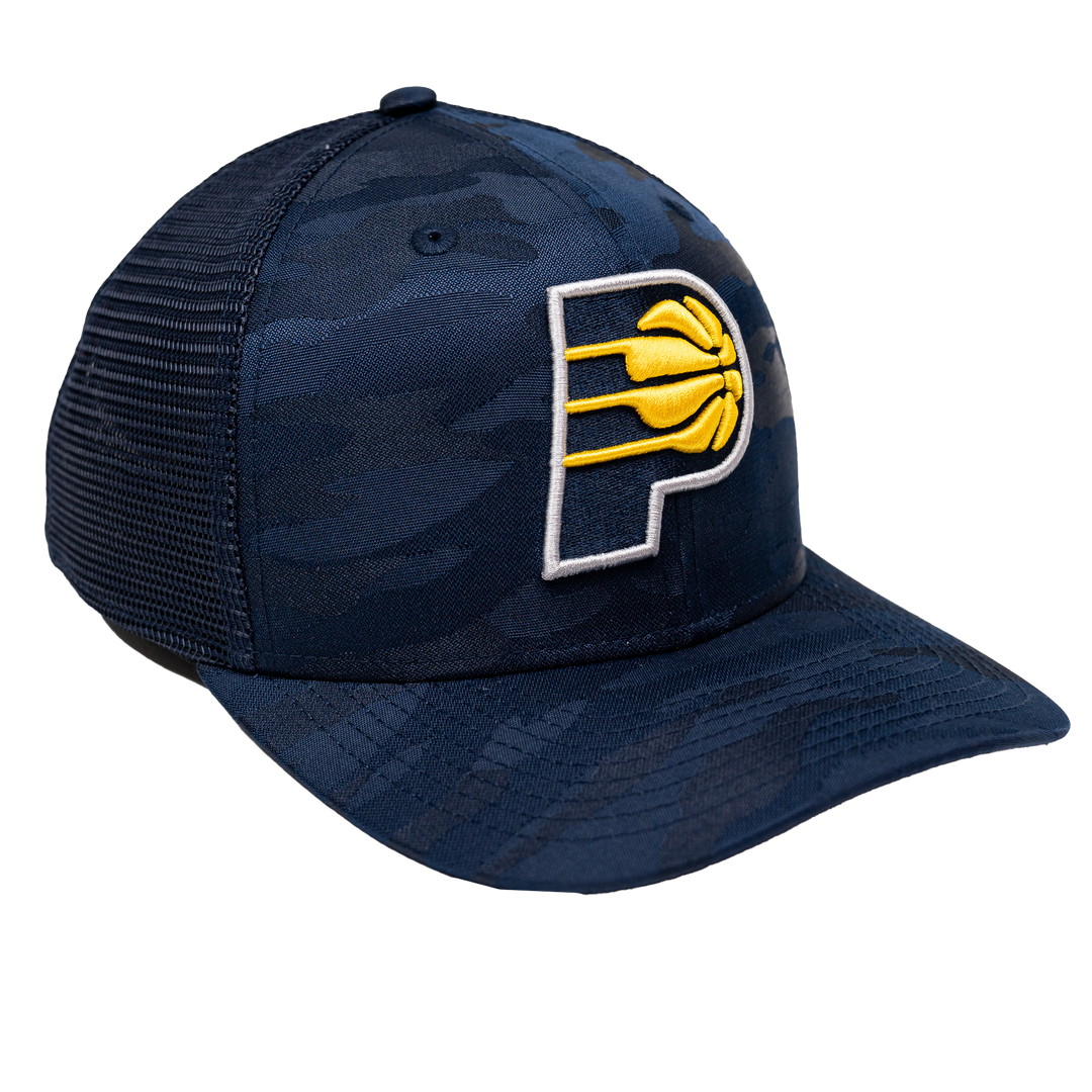 Adult Indiana Pacers Camo Trucker 9Seventy Hat in Navy by New Era