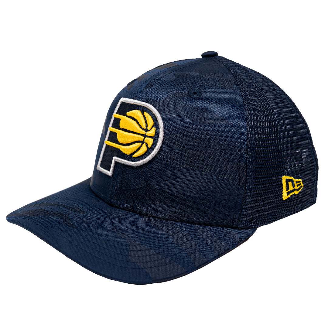 Adult Indiana Pacers Camo Trucker 9Seventy Hat in Navy by New Era