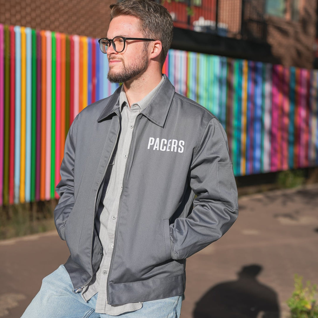 Adult Indiana Pacers Canvas Varsity Jacket in Charcoal by J.H. Designs