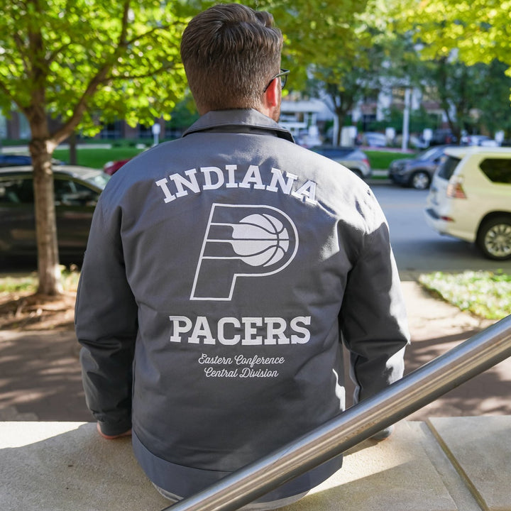 Adult Indiana Pacers Canvas Varsity Jacket in Charcoal by J.H. Designs