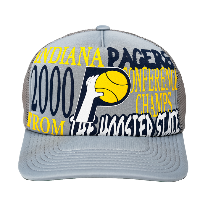 Adult Indiana Pacers Globe Hardwood Classics Trucker Snapback Hat in White by Mitchell and Ness